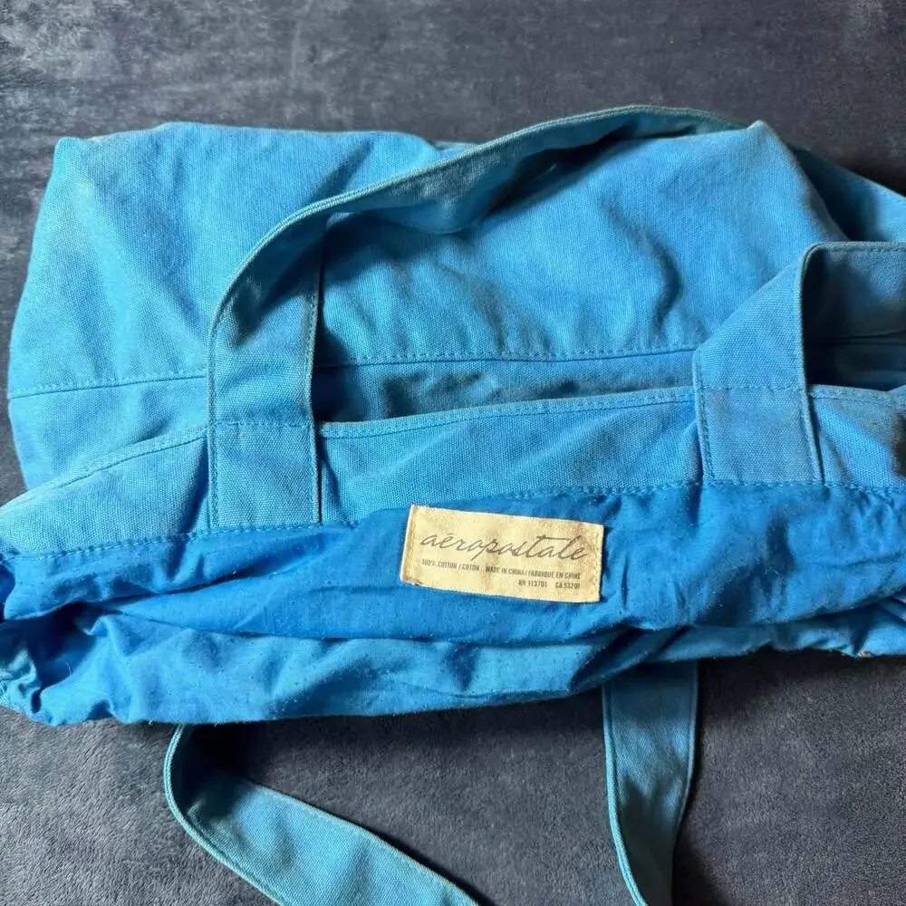 Aeropostale Blue Cotton Canvas Logo Tote Bag